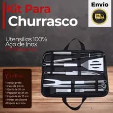 Kit 9 Para Churrasco Profissional Inox Chef Gourmet Utensílios