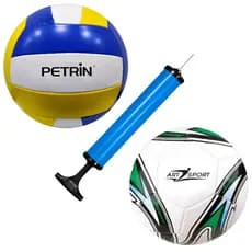 Kit Bola Futebol N5 + Bola De Vôlei E Bomba, Bicos Cores Aleatórias