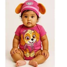 Body bebê- Patrulha Canina Sky Pink + Touca / Saia de tule Menina
