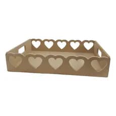 Bandeja Coração Retangular C/ Alça MDF Decoração Dia das mães Otima cesta café da manhã