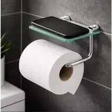 Papeleira Porta Papel Higiênico para Banheiro Com Prateleira Para Celular Objetos Cores Fumê ou Vidro Incolor