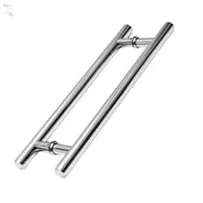 Puxador Duplo Alumínio Polido Porta Pivotante Madeira Vidro Tubular Redondo 40cm