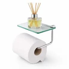 Porta Papel Higiênico Prateleira Vidro Incolor Celular Objetos Decoração Papeleira de Vidro Banheiro