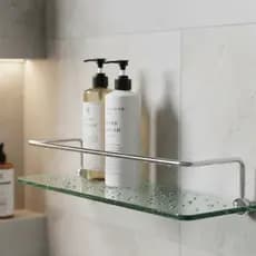 Porta Shampoo Reto Alumínio Prateleira para Banheiro Base De Vidro Incolor 30cm Organizador Cozinha