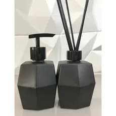 Kit Lavabo Saboneteira e Difusor de Varetas Diamante Preto Fosco