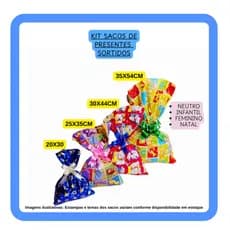 Kit saco de presente com 40 unidades com 4 tamanhos diferentes