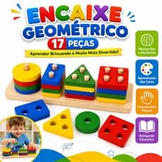 Jogo Encaixe Geométrico Infantil Madeira 17 Peças Brinquedo Educativo Coordenação Motora Montessorianos