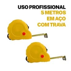 Trena 5 metros com caixa plástica freio manual alça de transporte e presilha para cinto