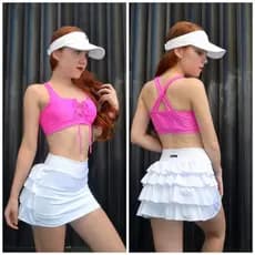 short saia cintura alta de suplex com babados estampado e liso