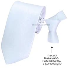 Gravata Branca Tecido Trabalhado Riscadinho