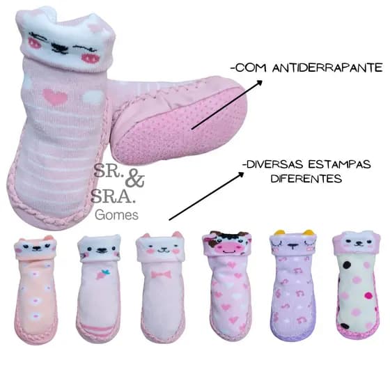 MEIA SAPATINHO PARA BEBES E CRIANÇAS COM ANTIDERRAPANTE QUENTINHA VÁRIOS DESENHOS INFANTIS PARA MENINA PRÁTICA