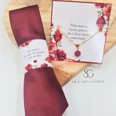 KIT GRAVATA MARSALA TRABALHADA + PULSEIRA + TAGS