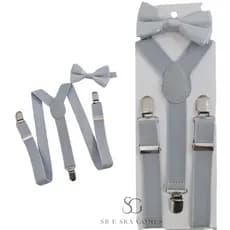 Kit Suspensório Cinza Claro + Gravata Borboleta Infantil