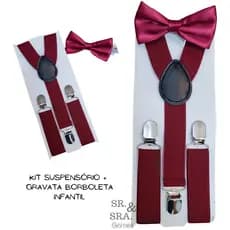 Kit Suspensório Marsala + Gravata Borboleta Infantil