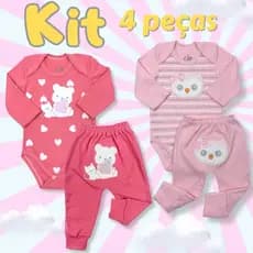 KIT MARAVILHOSO DE BODY E CALÇA COM 4 PEÇAS LINDAS PARA PRESENTE DE BEBÊ