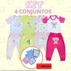 Kit 8 Peças de Roupas para Bebê Menino (4 Body curto + 4 Calça Mijão) +  Presente 1 lindo