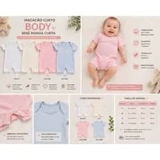Body Macacão Curto Bebê Liso Algodão Ideal para o Dia a Dia