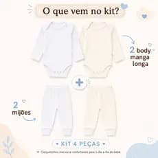 Kit 4 peças ( 2 Conjuntos) Body Manga longa e Calça (mijão) Bebê Suedine Canelado 100% Algodão Enxoval menino e menina