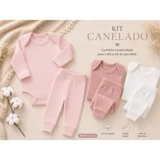 Conjunto Bebê Combo 6 peças Suedine Canelado Calça e Body Enxoval Unissex básico dia a dia