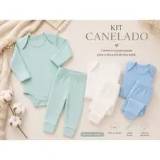 Kit com 6 peças Conjunto Bebê Canelado Manga Longa Body e Calça Algodão Macio Unissex Enxoval Presente