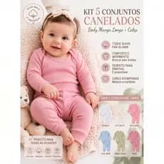 Kit 10 Peças Conjunto Canelado Bebê Infantil Menino Menina Manga Longa Body + Calça Algodão Macio Unissex Enxoval