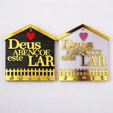 Porta Chave Quadro Decorativo Modelo Casa Frase DEUS ABENÇOE ESTE LAR