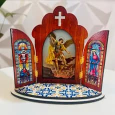Capela Oratório São Miguel Arcanjo Capela Feita em Madeira em MDF Enfeite Decoração Casa