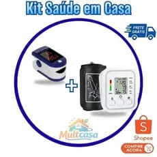 Medidor de Pressão Arterial Digital de Braço + Oxímetro de Pulso Digital de Dedo