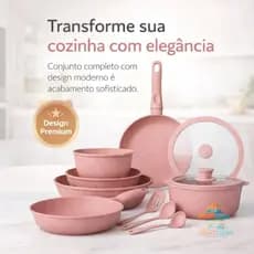 Conjunto de Panelas Cerâmica 11 Peças Cabo Removível Antiaderente Premium Indução