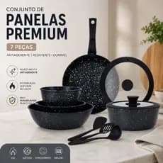 Jogo de Panelas Cerâmica Cabo Removível Antiaderente Premium Indução 9 Peças com Tampa e Utensílios