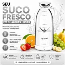 Mini Liquidificador Portátil 350ml Recarregável USB Garrafa Branca 2 em 1 Para Sucos e Vitaminas