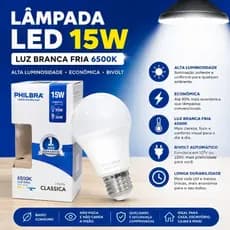 Lâmpada LED 15W Luz Branca Fria 6500K Econômica Bivolt Alta Luminosidade
