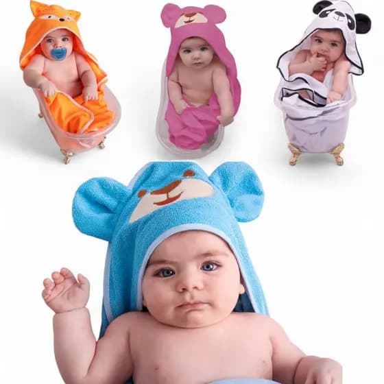 Toalha de Banho Bordada com Capuz para Bebê