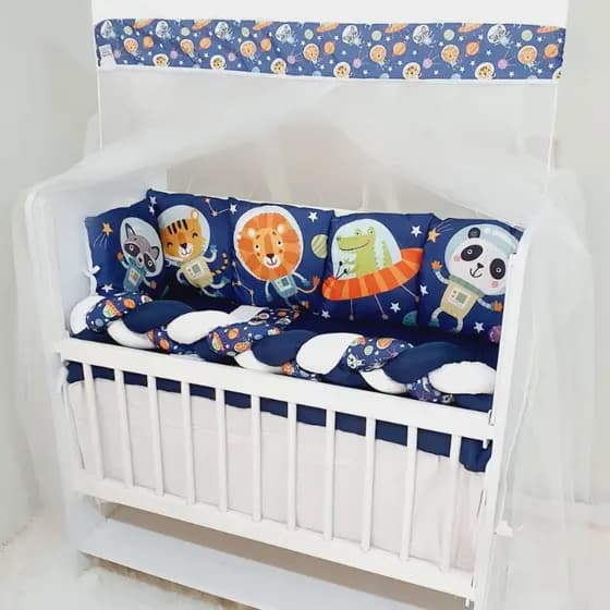 Kit Mini Berço com Saia de Berço - 13 peças Bebê Menino