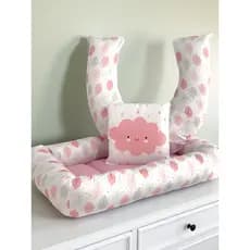 Kit Maternidade Bebê Ninho Redutor + Almofada Amamentação Chuvinha Rosa