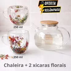 Chaleira de Vidro e Xicara de 250 ou 350 ml Com Tampa de Bambu Vai ao Fogo Bule Xícara Parede Dupla