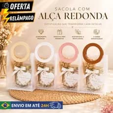 10 Bolsas Sacola De Presente Fosca Translúcido Alça Redonda Couro Sintético Em Cores Variadas