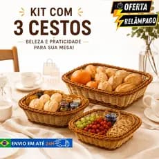 Kit 3 Cesto Organizador de Pão e Frutas Cesta Fruteira Multiuso Bandeja Decoração Mesa Posta Luxo P/M/G