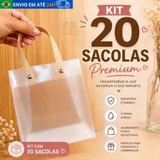 Kit 20 Sacolas Presente Plástica Fosca Translucida Com Alça Luxo 14x15x7cm Lembrancinha Presente PVC