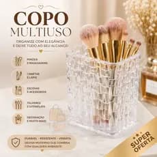 Organizador Multiuso Porta Pincel Maquiagem Canetas Tudo Escova Copo em Acrílico Luxo Transparente de Cosméticos