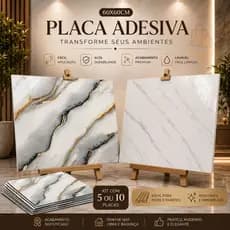 KIT 5 e 10 Placas Adesiva Mármore Lavável Parede e Piso 60cmX60cm Grande Revestimento Autocolante Banheiro Cozinha