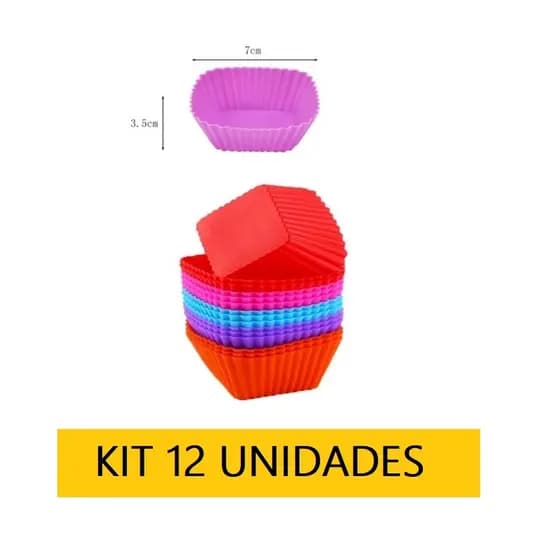 Kit com 12 Mini Forma quadrada 7X4.5X3.5cm em Silicone para Tortinha Cupcake Bolo Muffin Petit gateau Univesal Multiuso