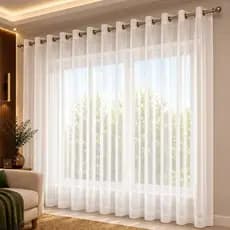 Cortina de Voil com ilhós cromado Elegante