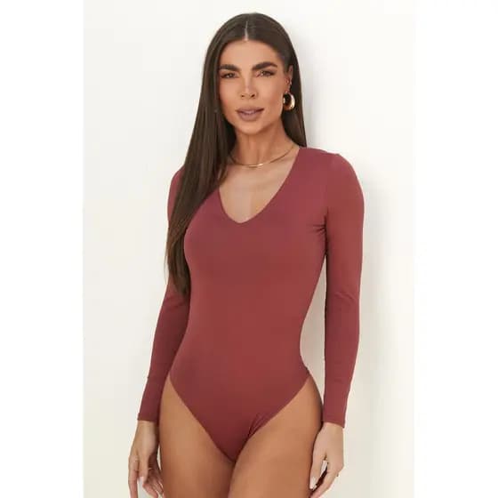 Body Feminino Manga Longa Decote V Poliamida UV50
