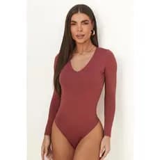 Body Feminino Manga Longa Decote V Poliamida UV50