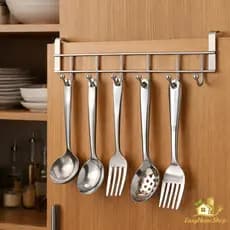 Cabideiro Suporte para Porta de Armários de Cozinha e Lavanderia em Metal com 5 Ganchos