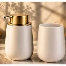Kit 2 Peças Banheiro Lavabo Porta Sabonete Líquido Dispenser e Porta Escova de Dente Decoração