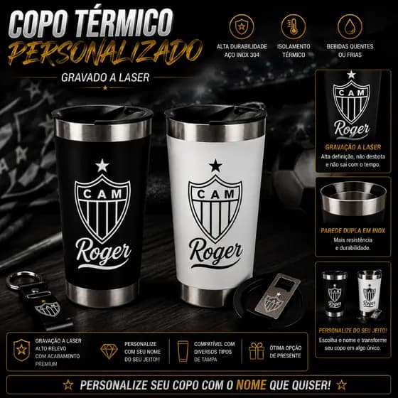 Copo personalisado a laser do GALO  Térmico 473ml