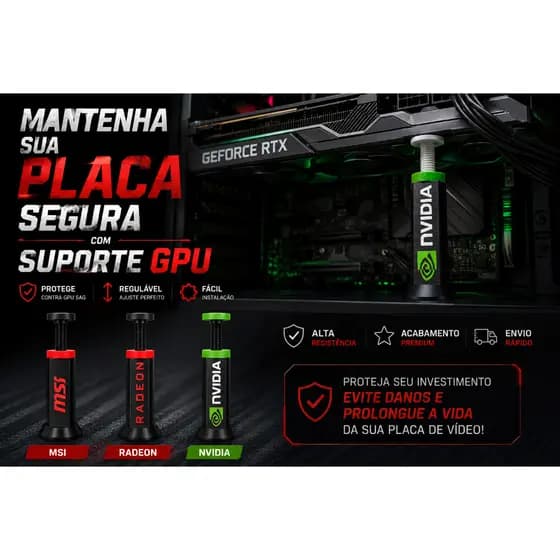 Suporte Anti-Queda para Placa de Vídeo GPU Ajustável RTX Radeon MSI NVIDIA - Impresso em 3D