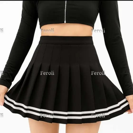 SAIA ADULTO  E INFANTIL  /COLEGIAL / ANIME / COSPLAY / PREGUEADA  PRETO COM LISTRA